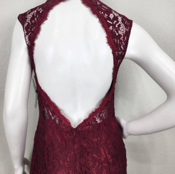 NWT Betsy & Adam Mock Open-Back Burgandy Lace Gown Size 10 - Picture 9 of 15